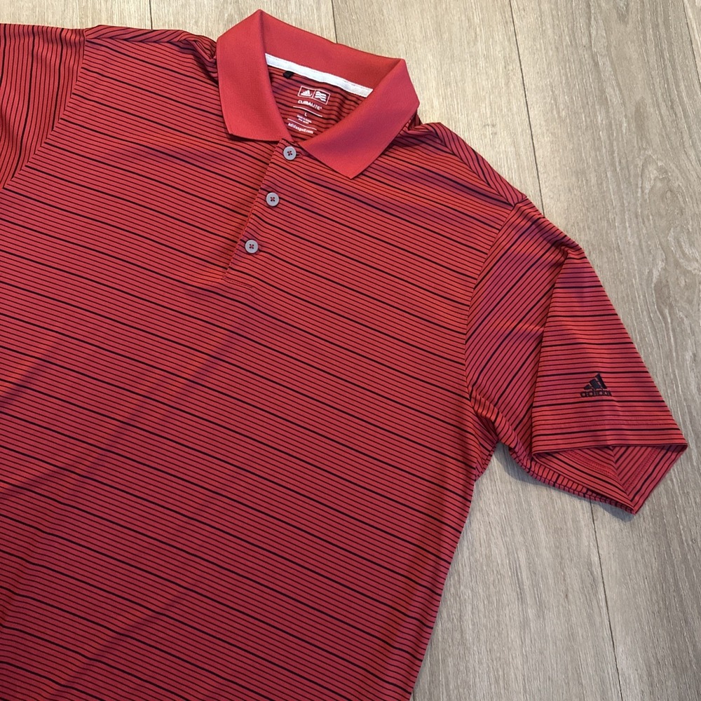Adidas Climalite Men's Performance Golf Polo Shirt Red Striped Lrg Country Club